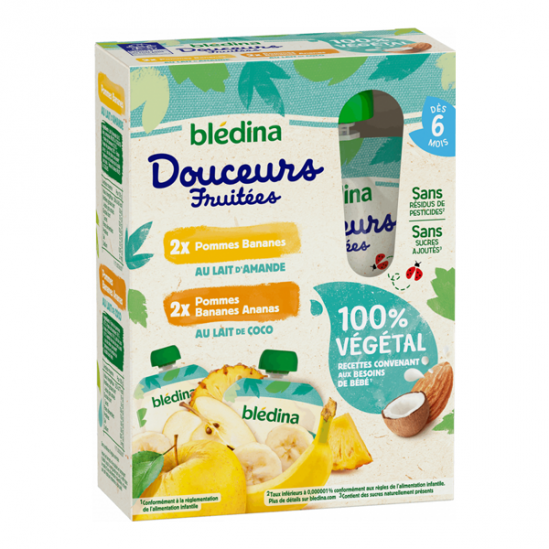 Blédina Douceurs fruitées 100% végétal 4 gourdes de 90gr