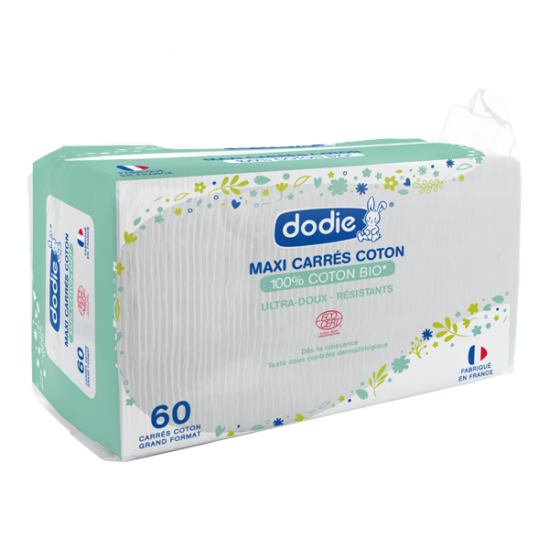 Dodie maxi carrés coton bio 60 pièces
