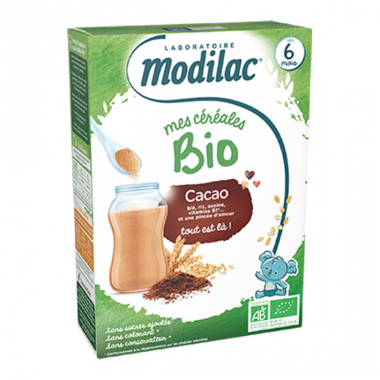 Modilac Céréales bio dès 6 mois cacao 250gr