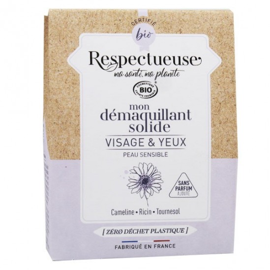 Respectueuse Mon huile démaquillante solide visage et yeux bio 25gr