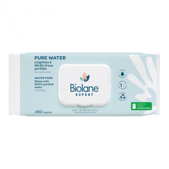 Biolane Expert lingettes pure water lot de 3 x 60 lingettes