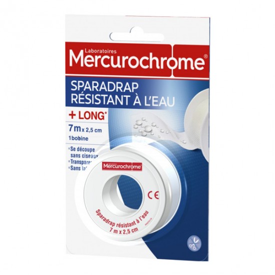 Mercurochrome sparadrap résistant à l'eau 7mx2,5cm Mercurochrome sparadrap résistant à l'eau 7mx2,5cm