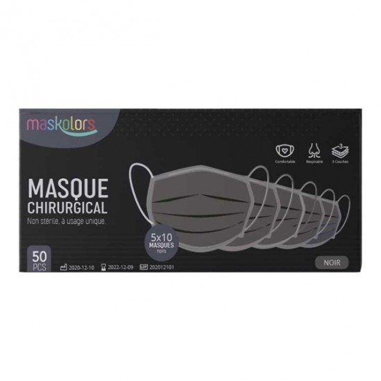 IDC masque chirurgical type IIR couleur noire boîte de 50 masques IDC masque chirurgical type IIR couleur noire boîte de 50 masques