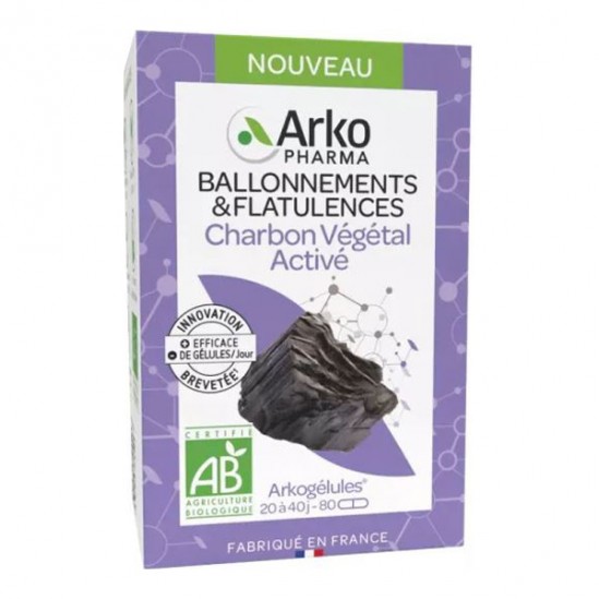 Arkopharma arkogélules charbon végétal activé bio 80 gélules