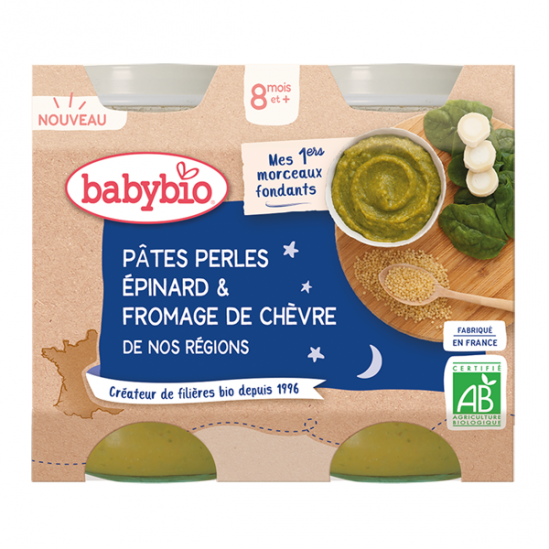 Babybio pâtes perles epinard fromage de chèvre 2 x 200gr Babybio pâtes perles epinard fromage de chèvre 2 x 200gr