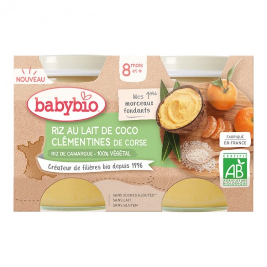 Babybio riz au lait de coco clémentines de Corse dès 8 mois 2x130gr Babybio riz au lait de coco clémentines de Corse dès 8 mois 2x130gr