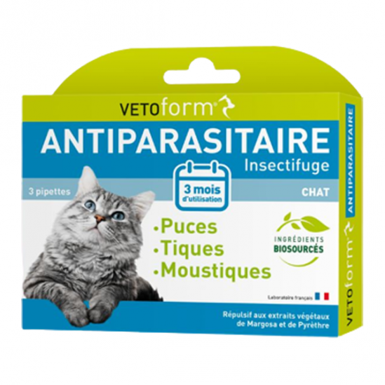 Vetoform antiparasitaire insectifuge chat 3 pipettes