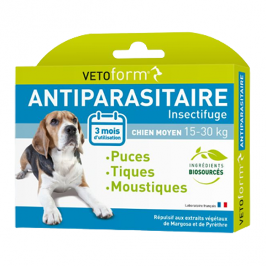 Vetoform antiparasitaire insectifuge chien moyen 3 pipettes