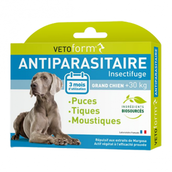 Vetoform antiparasitaire insectifuge grand chien +30kr 6 pipettes