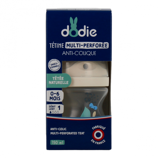 Dodie biberon tétine multi-perforée anti-colique 0 - 6 mois bleu 150ml