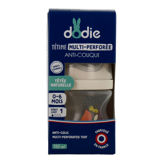 Dodie biberon tétine multi-perforée anti-colique 0 - 6 mois bleu 150ml