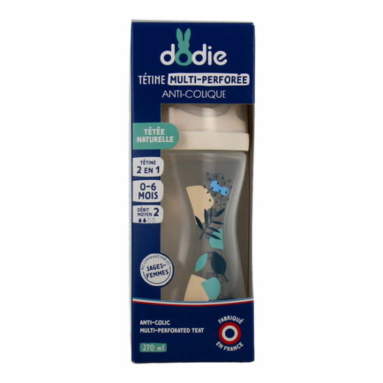 Dodie biberon tétine multi-perforée anti-colique 0 - 6 mois bleu 150ml