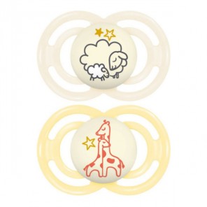MAM Perfect Nuit 2 sucettes + 6 mois, mouton et girafe