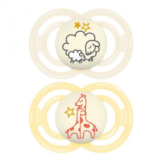 MAM Perfect Nuit 2 sucettes + 6 mois, mouton et girafe