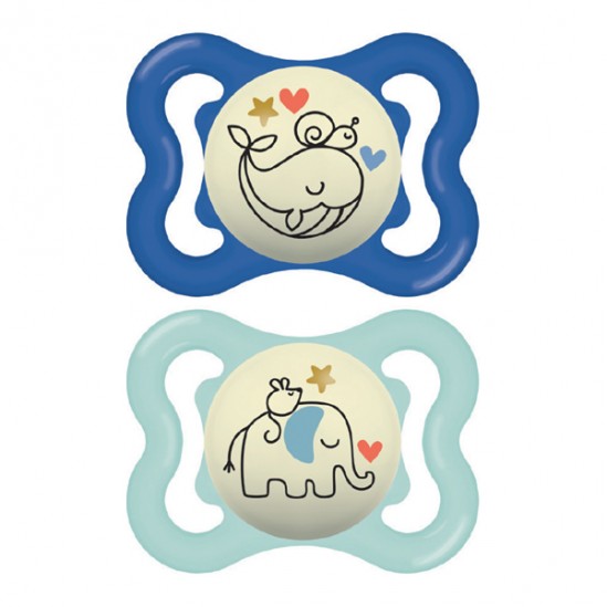 MAM Perfect Nuit 2 sucettes + 6 mois, mouton et girafe