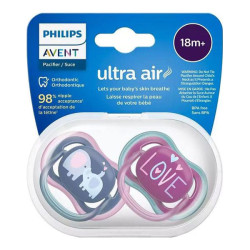 Chupetes ortodónticos Avent Ultra Air 2 a partir de 18 meses elefantes y Love